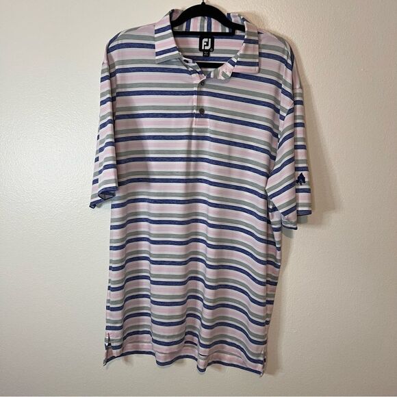 FootJoy FJ Golf Shirt Polo Size XLarge Stripes Blue Pink Green Short Sleeves - Picture 1 of 6